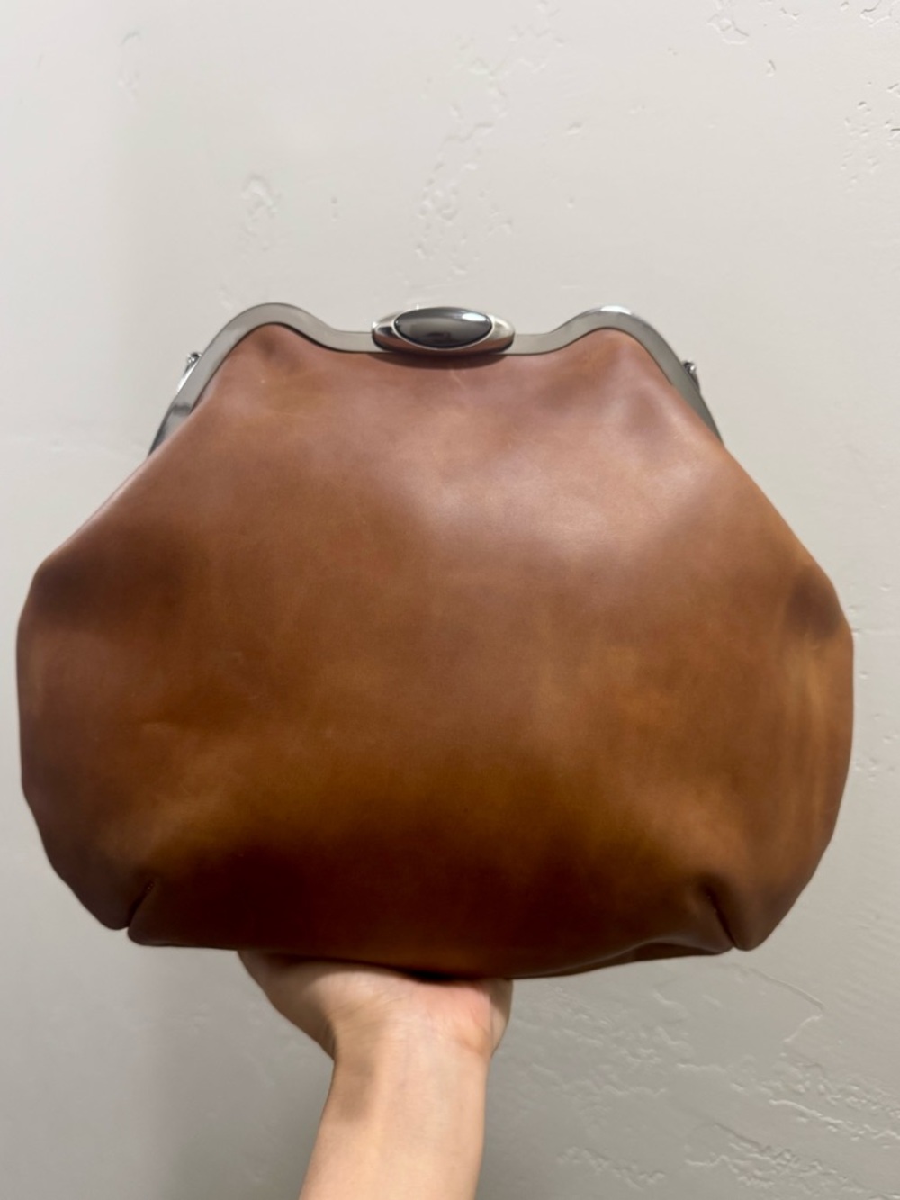 Original Design! Unique Crazy Horse Cowhide Handmade Custom Frame Slouchy Bag - Picture 5 of 16